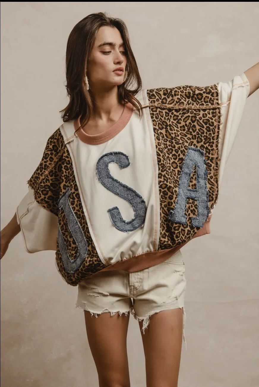 Leopard Mix and Match USA Letter Top