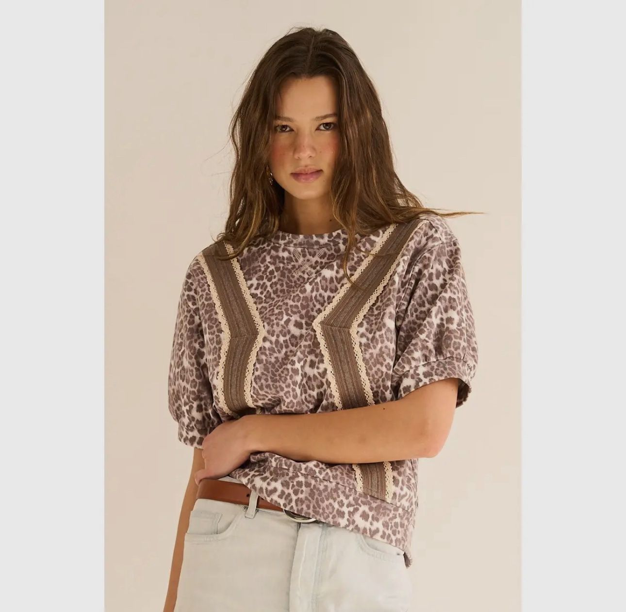 Leopard Puff Sleeve Knit Top
