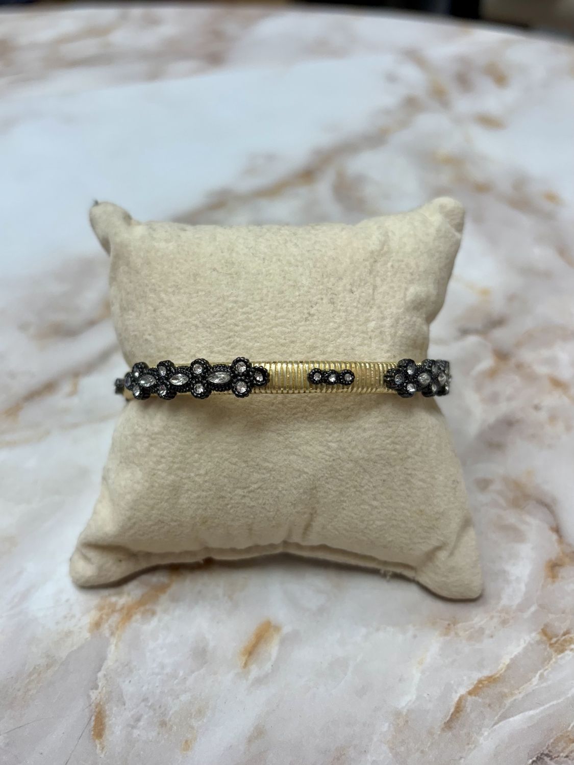 Gold Cable Bangle w/Hem &amp; CZ’s
