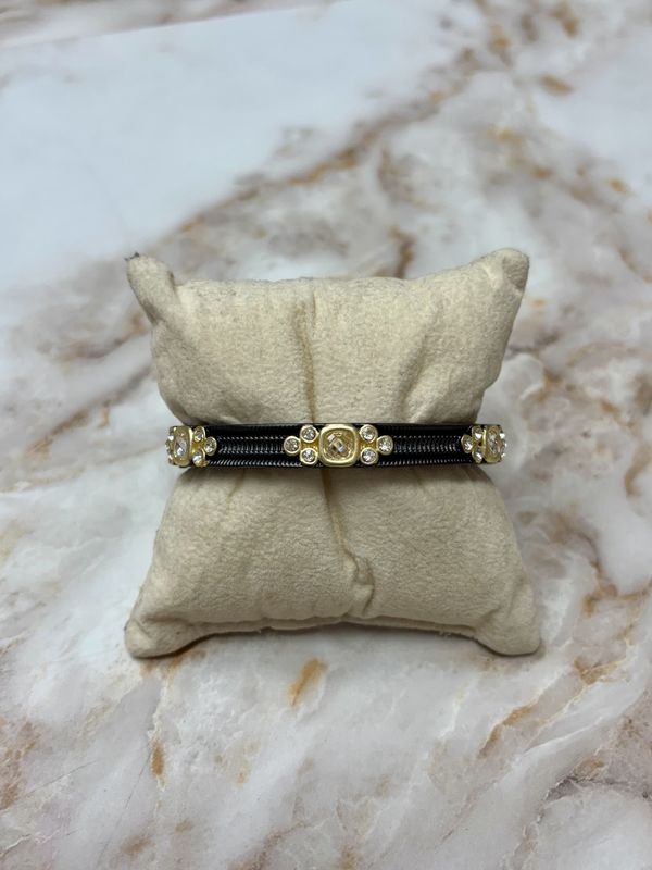 Ornate Hematite Gold cz Bangle