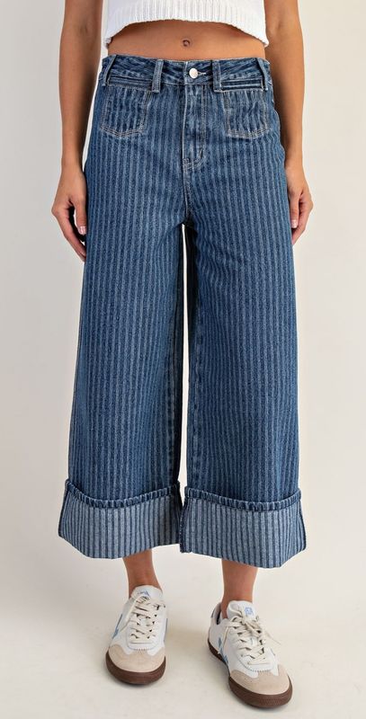 Pinstriped Rolled Cuff Jeans