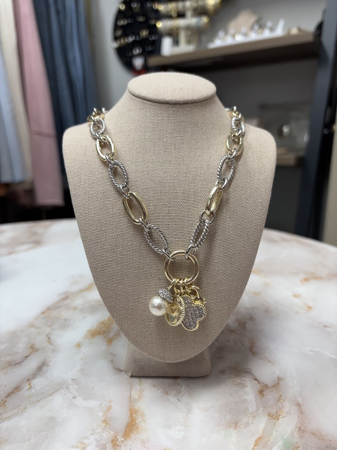 Two Tone Chain Charm Necklace