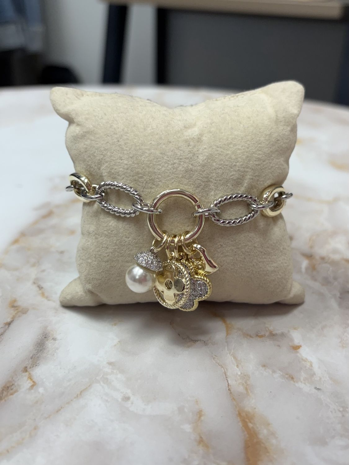 Two Tone Chain Charm Bracelet. JB3107-TCZ