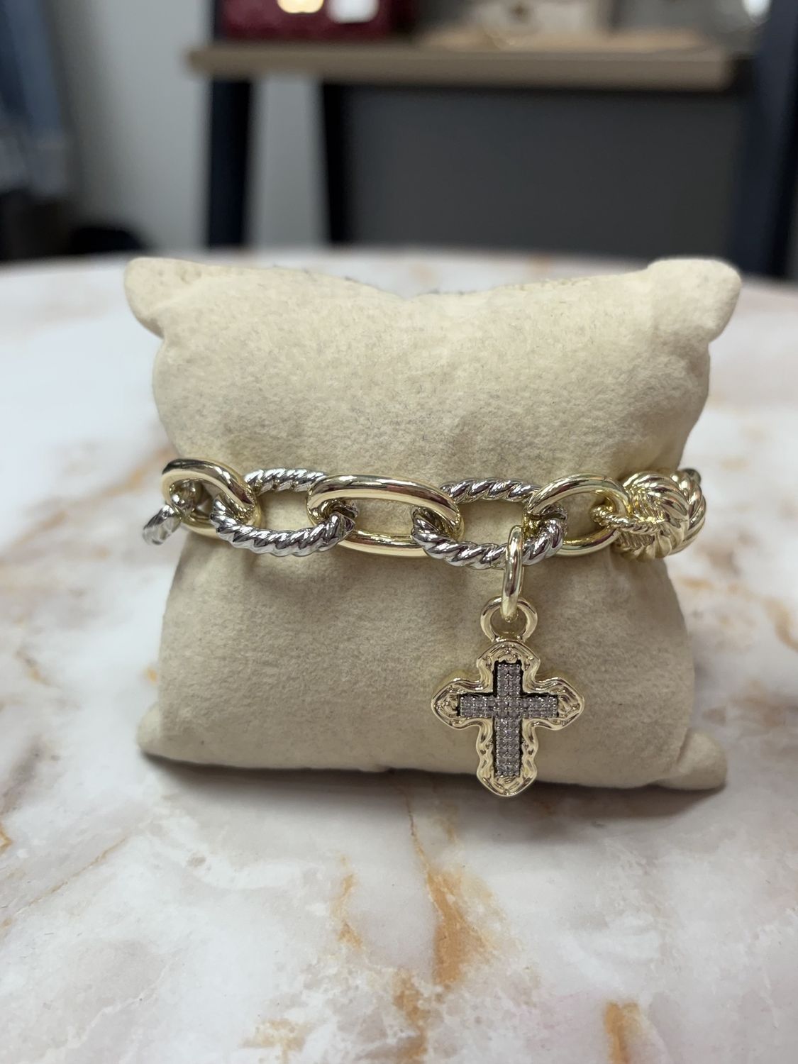 Two Tone Cross Charm Bracelet  JB3116-TTCZ
