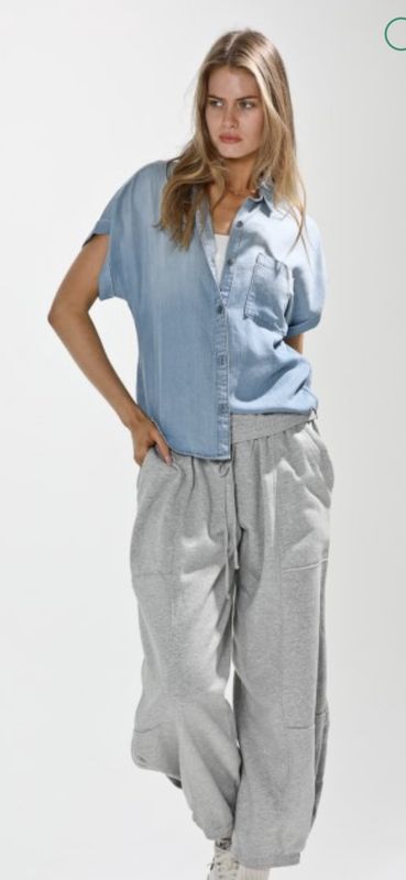 Heather Grey Ankle Wide Leg Sweat Pants