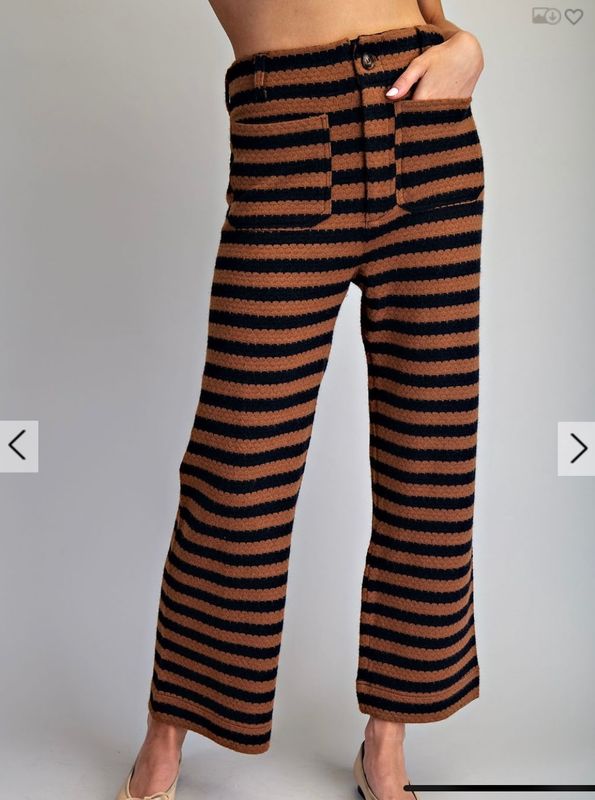 Scallop Striped Knit Straight Leg Pants