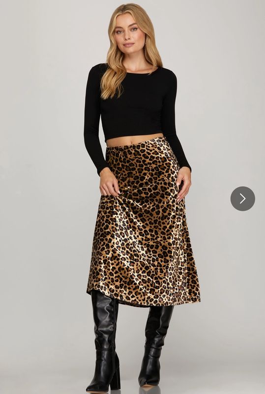 Leopard Print Velvet Midi Skirt