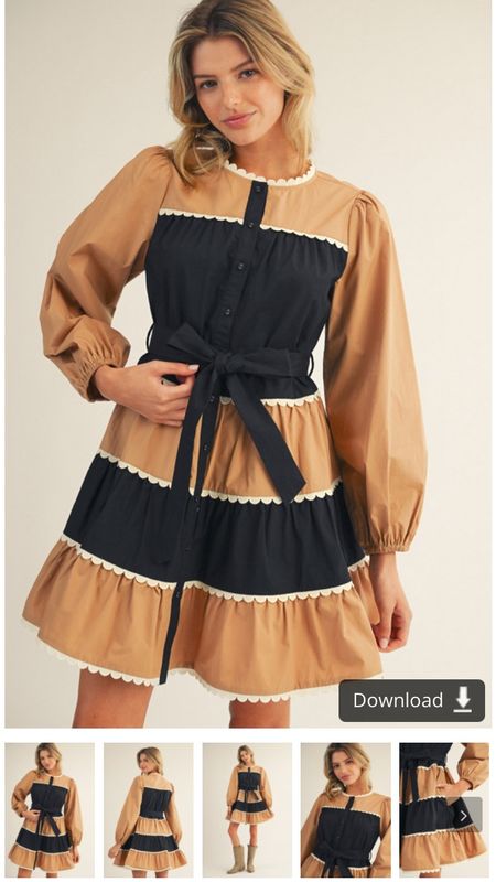 Bracelet Puff Sleeve Color Block Dress