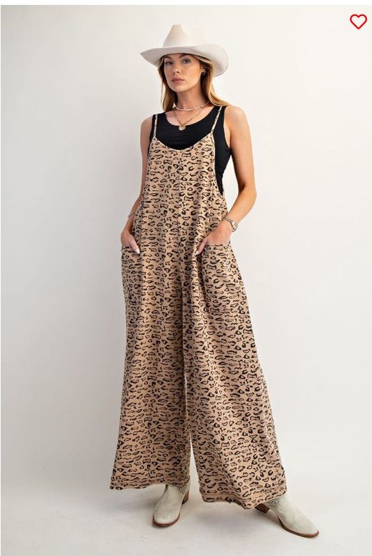 Animal Print Mineral Washed Romper Pants