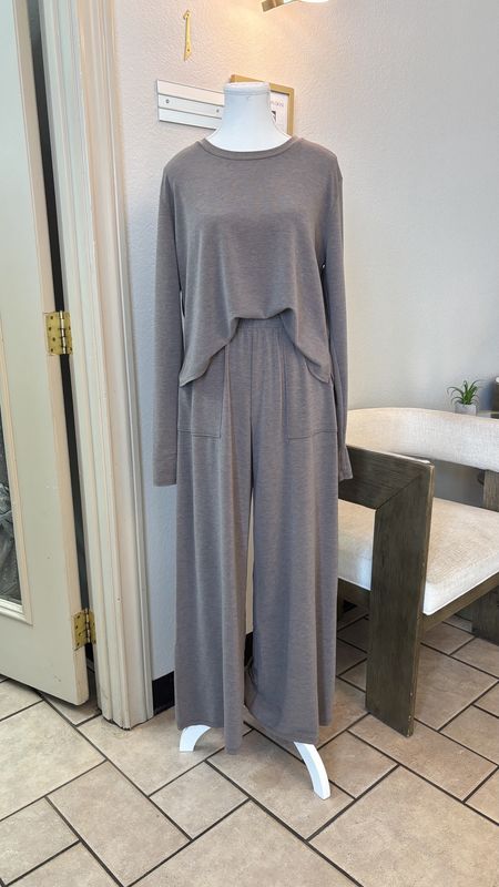 Mocha Heathered French Terry Sweatshirt and Pant Set