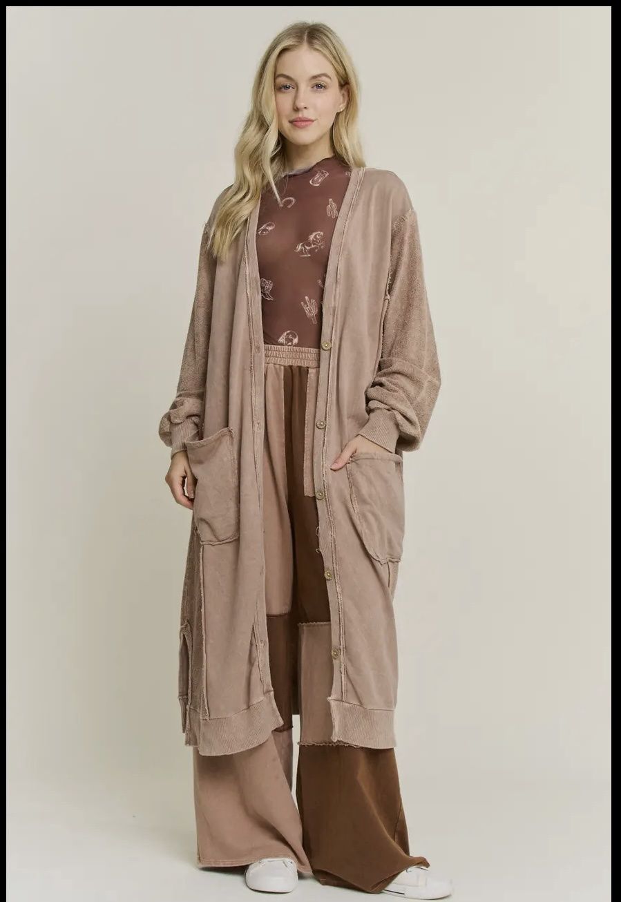 Mineral Wash Soft French Terry Oversized Cardigan