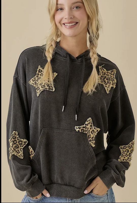 Mineral Wash Hoodie with Denim Star Patch