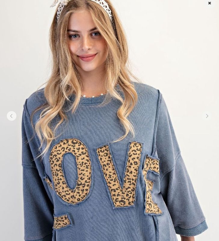 Animal Love Front Washed Terry Knit Pullover