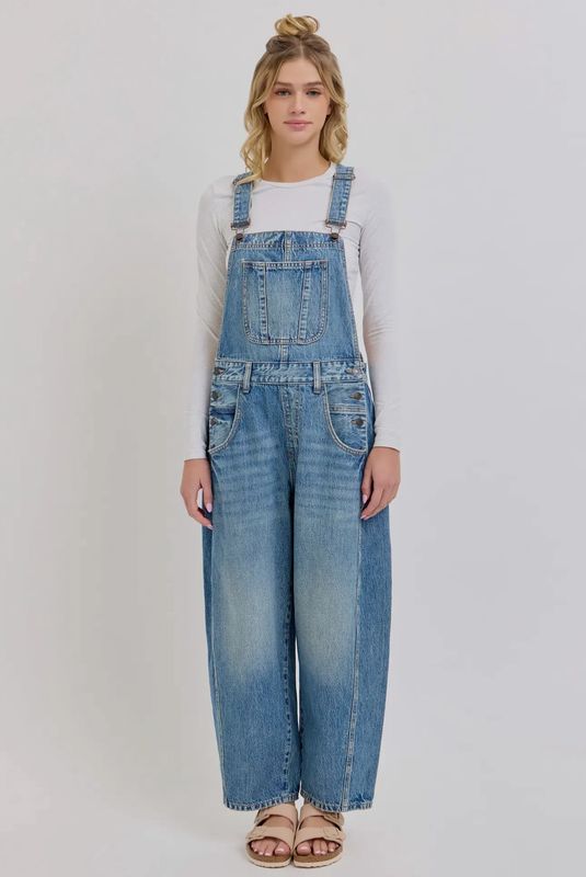 Mid Waisted Barrel Overalls