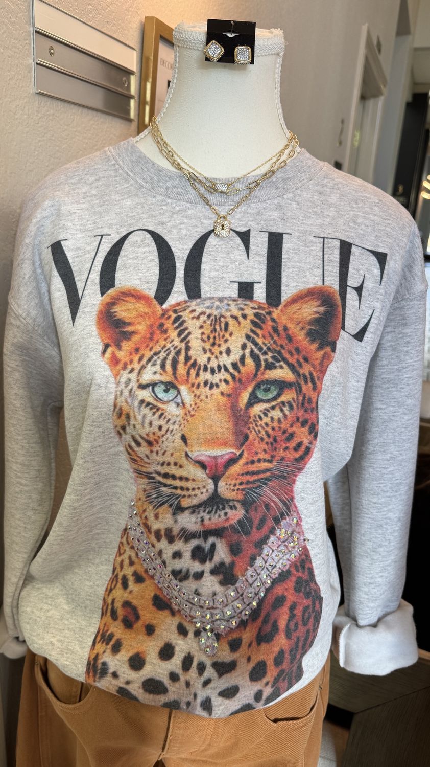 Vogue Leopard Bling Crewneck