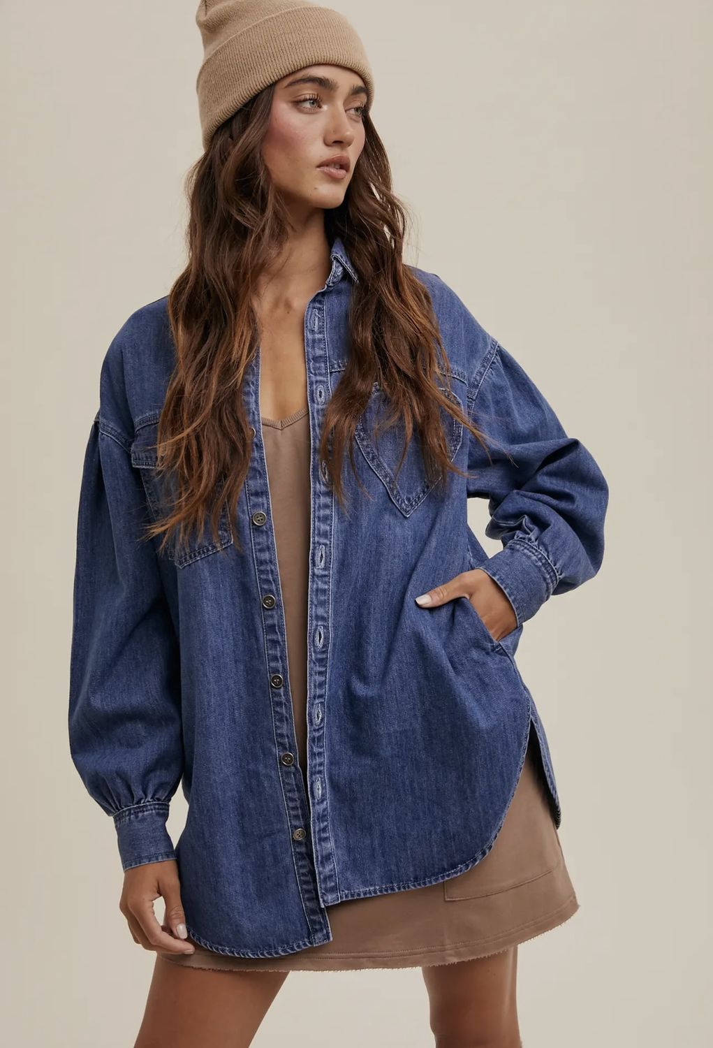Hearted Detail Oversized Denim Shirt