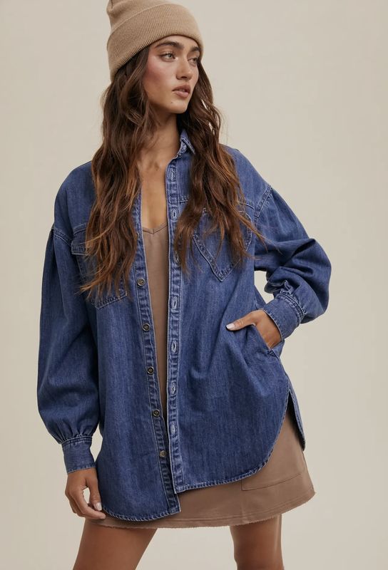 Hearted Detail Oversized Denim Shirt