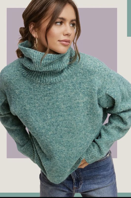 Loose Fit Turtleneck Pin-Tuck  Long Sleeve Sweater