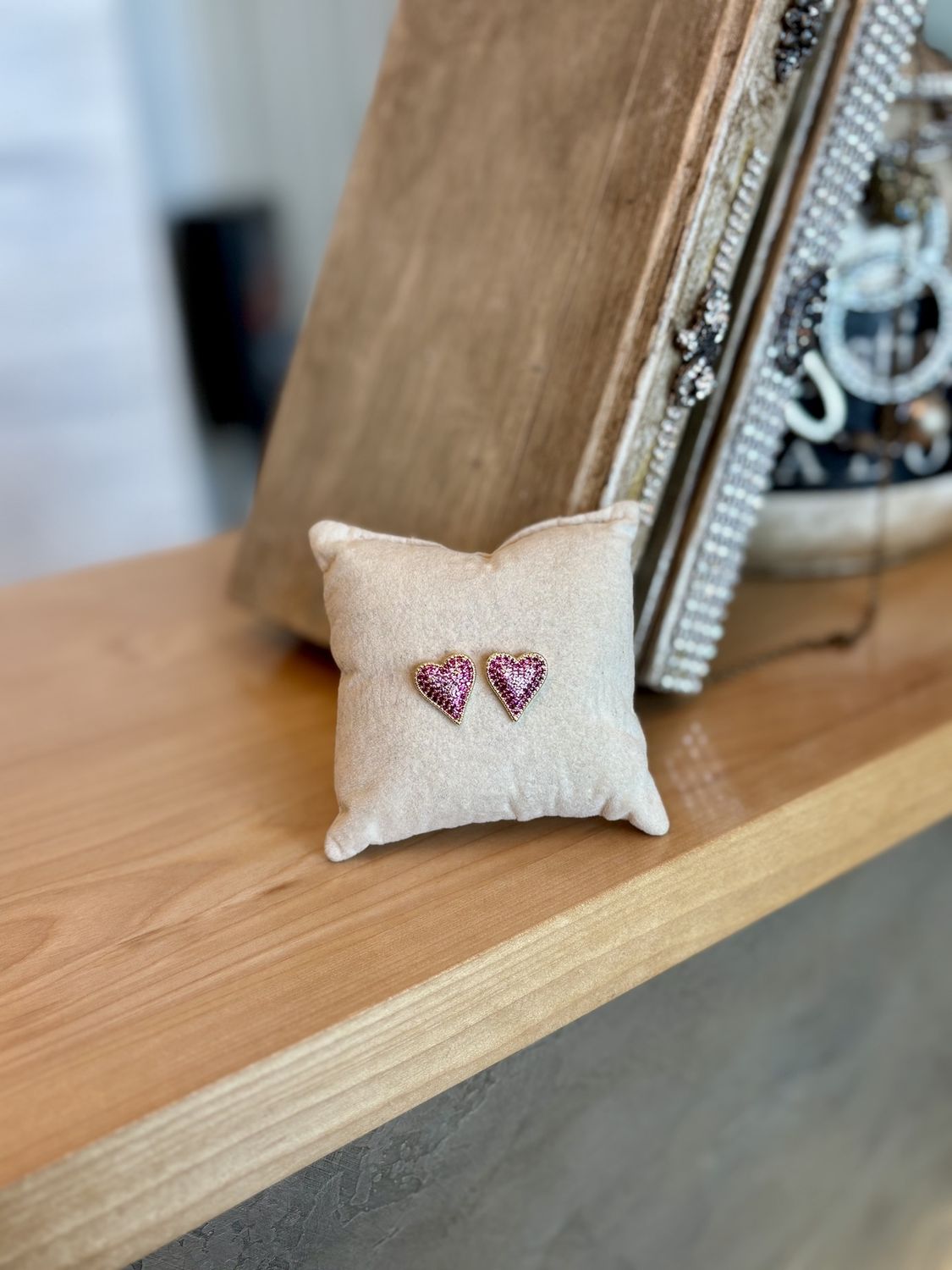 Gold Rose Pave Heart Earring