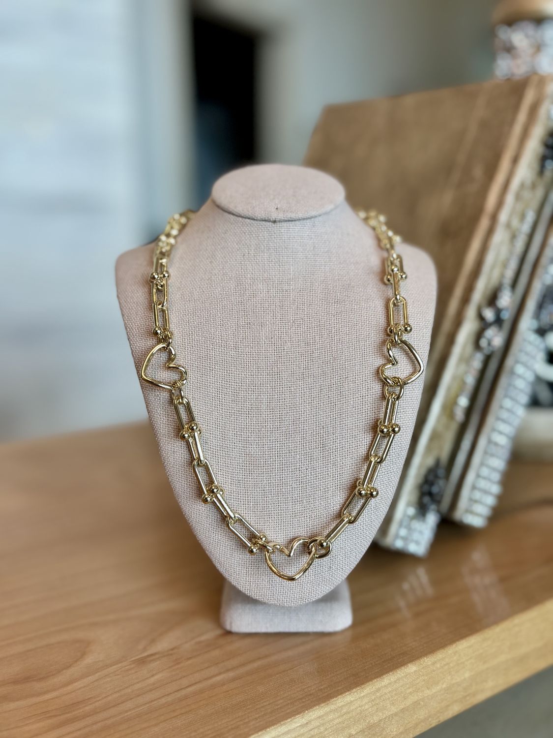 Gold Links 3-Heart Necklace