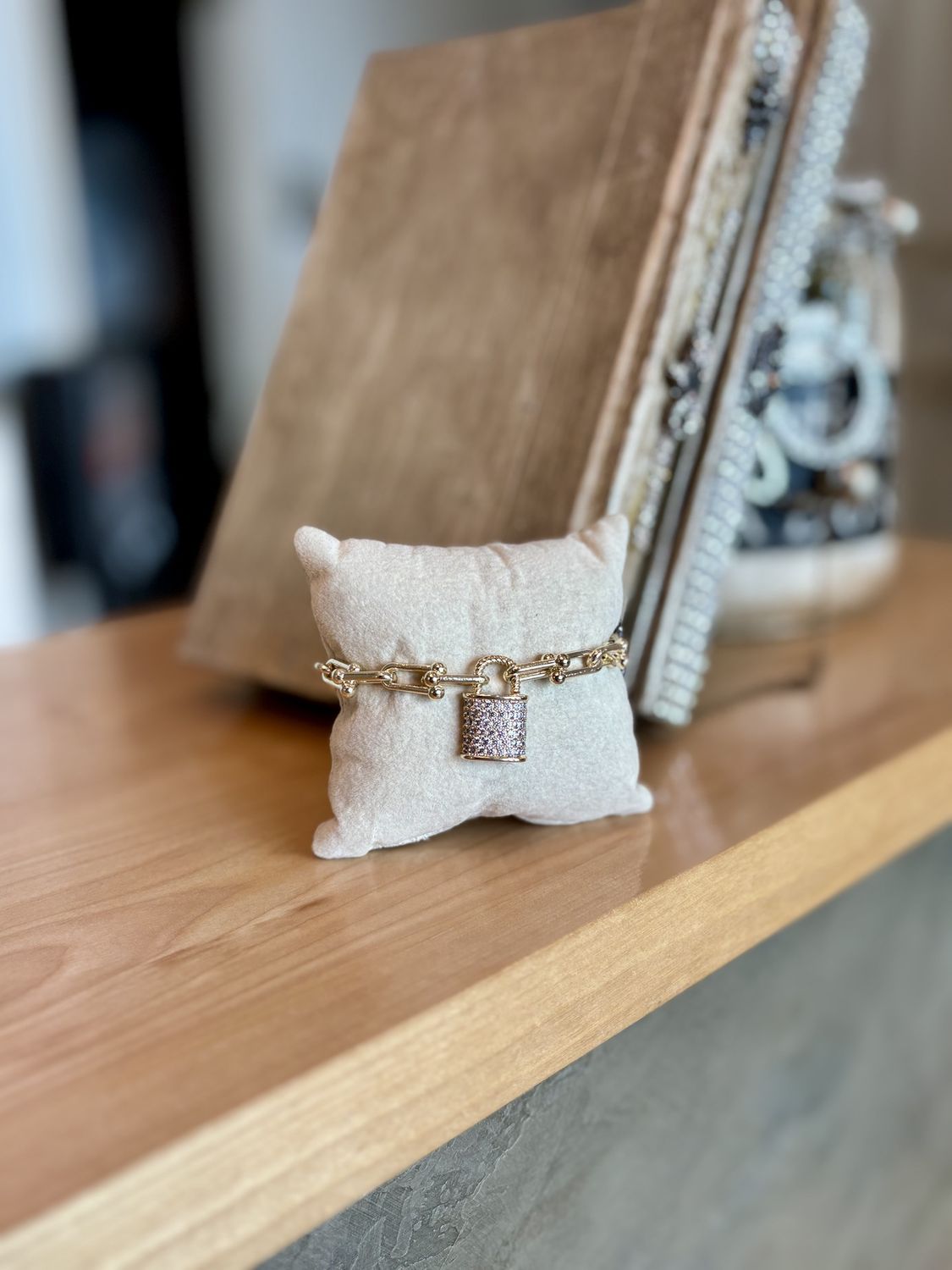 Gold Pave Lock Bracelet