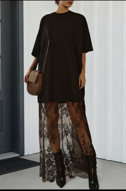 Floral Lace Patchwork TShirt Maxi Dress
