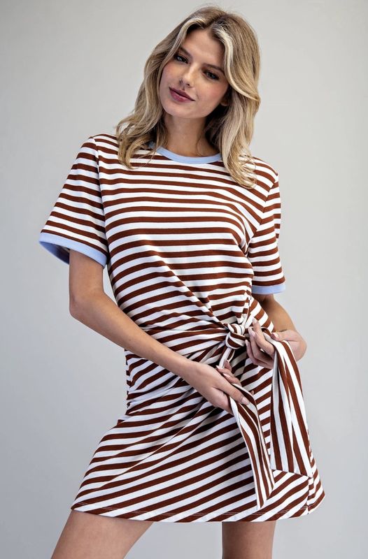 Striped Waist Tie Mini Dress