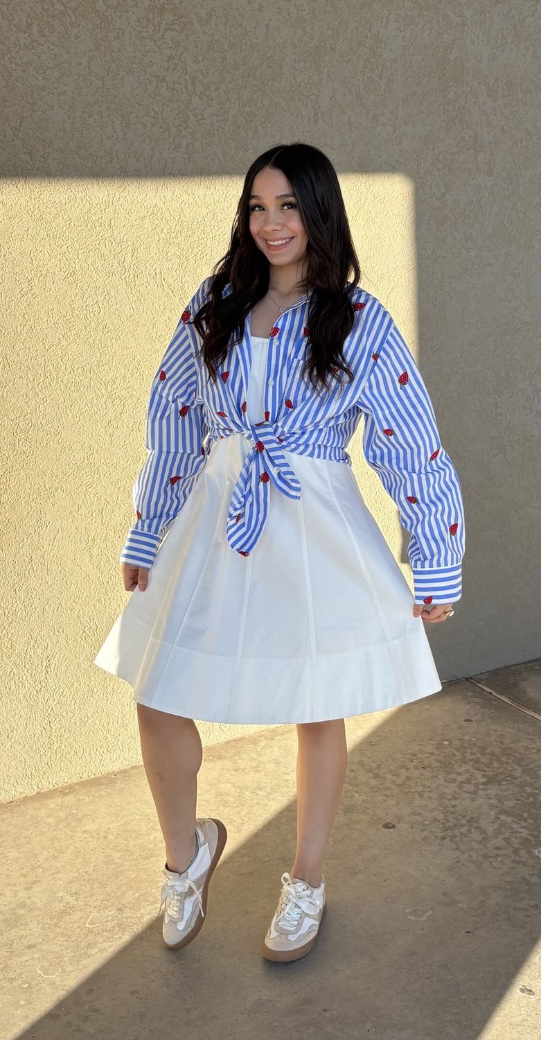 Strawberry Embroidery Button Down Blouse