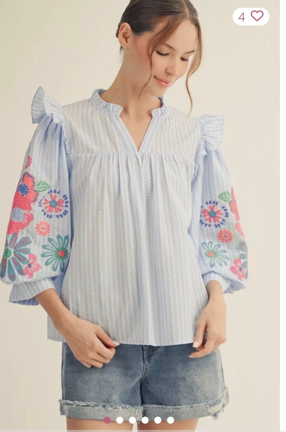 Blue and White Striped Embroidered Shirt
