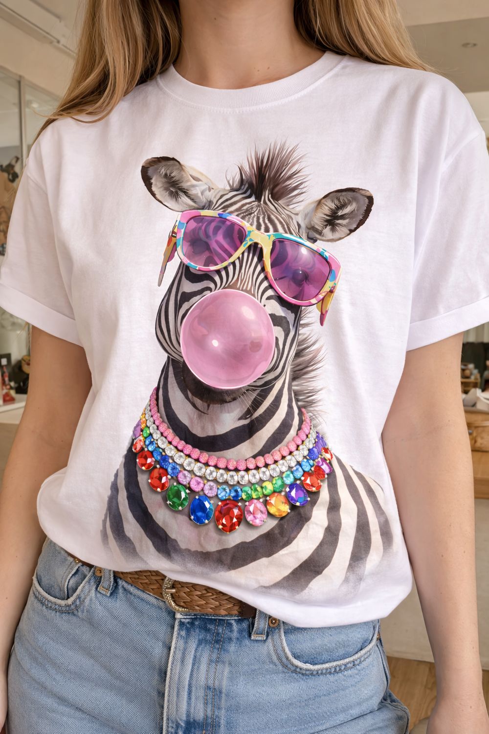 Jeweled Collar Bubble Gum Zebra