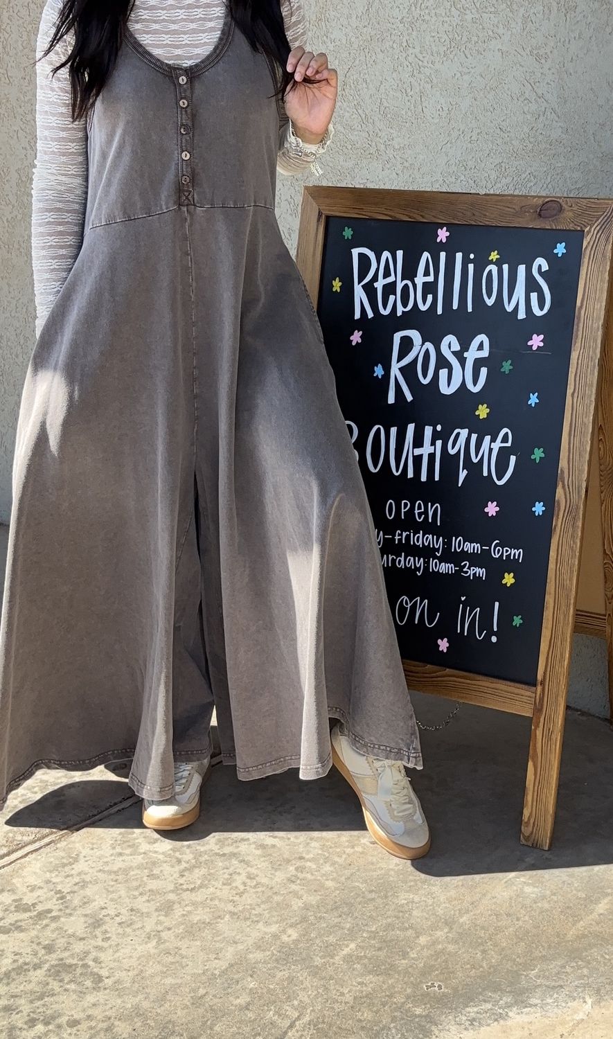 Button Down Wide Leg Mineral Washed Romper