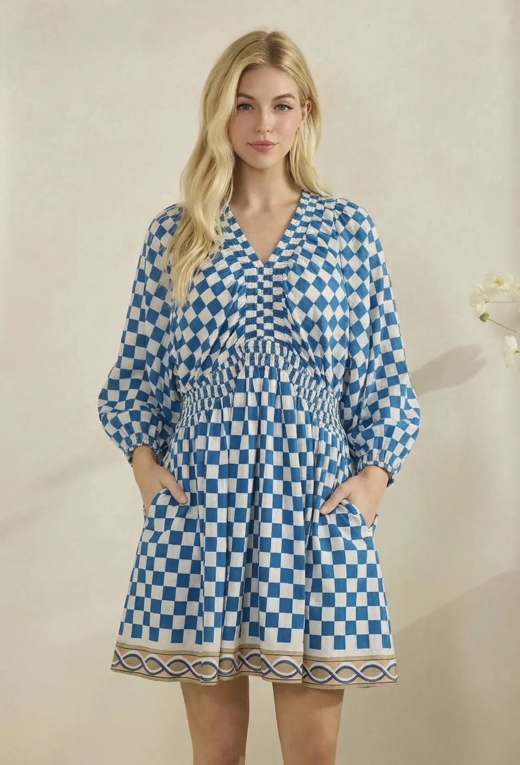 Checkerboard Print Mini Dress