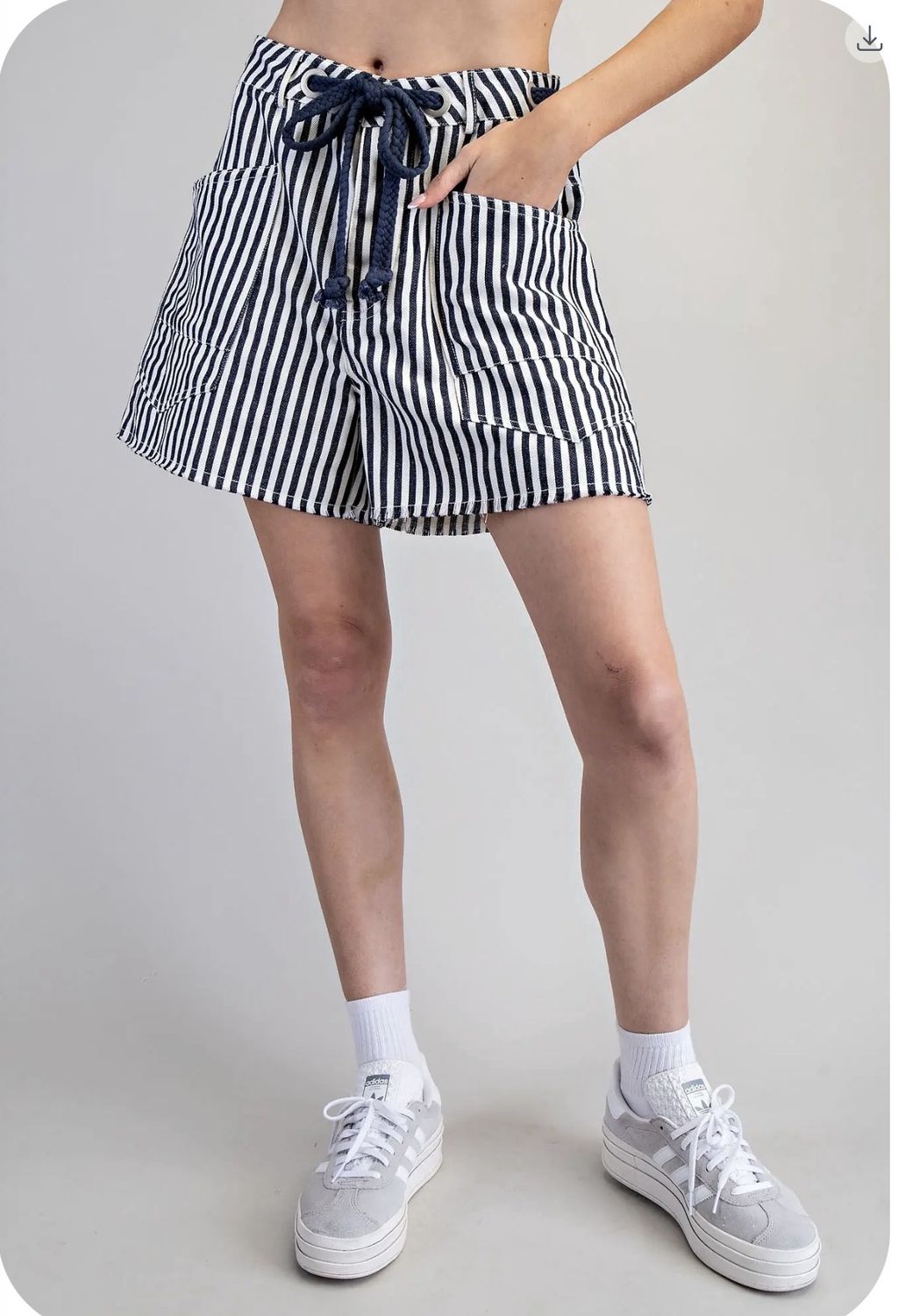 Mineral Washed Roped Belt Striped Short