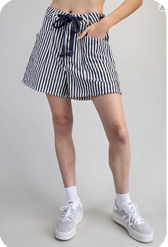Mineral Washed Roped Belt Striped Short