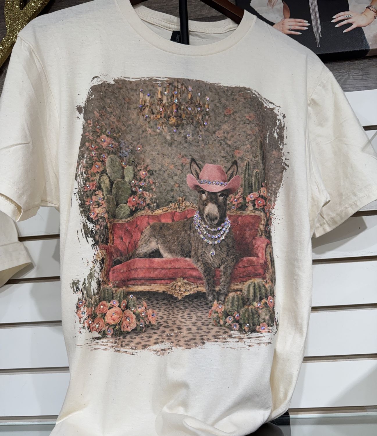 Donkey  On Pink Couch With Cowboy Hat