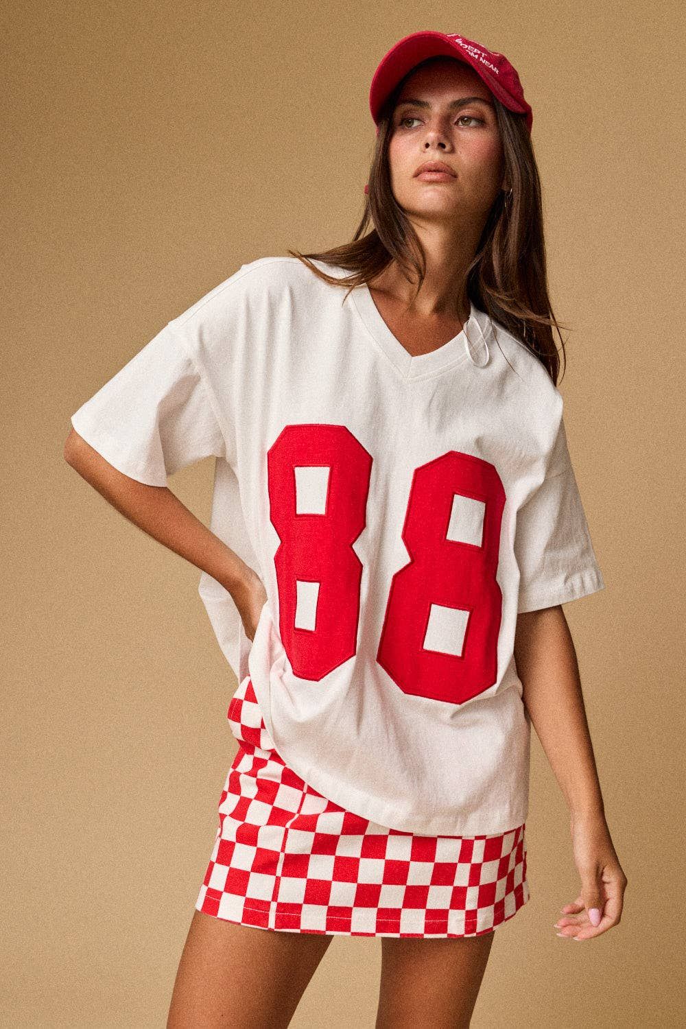 88 Varsity Graphic Tee, Color: WHITE/RED, Size: S