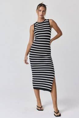 Isla Striped Midi Dress, Color: Black/White, Size: S