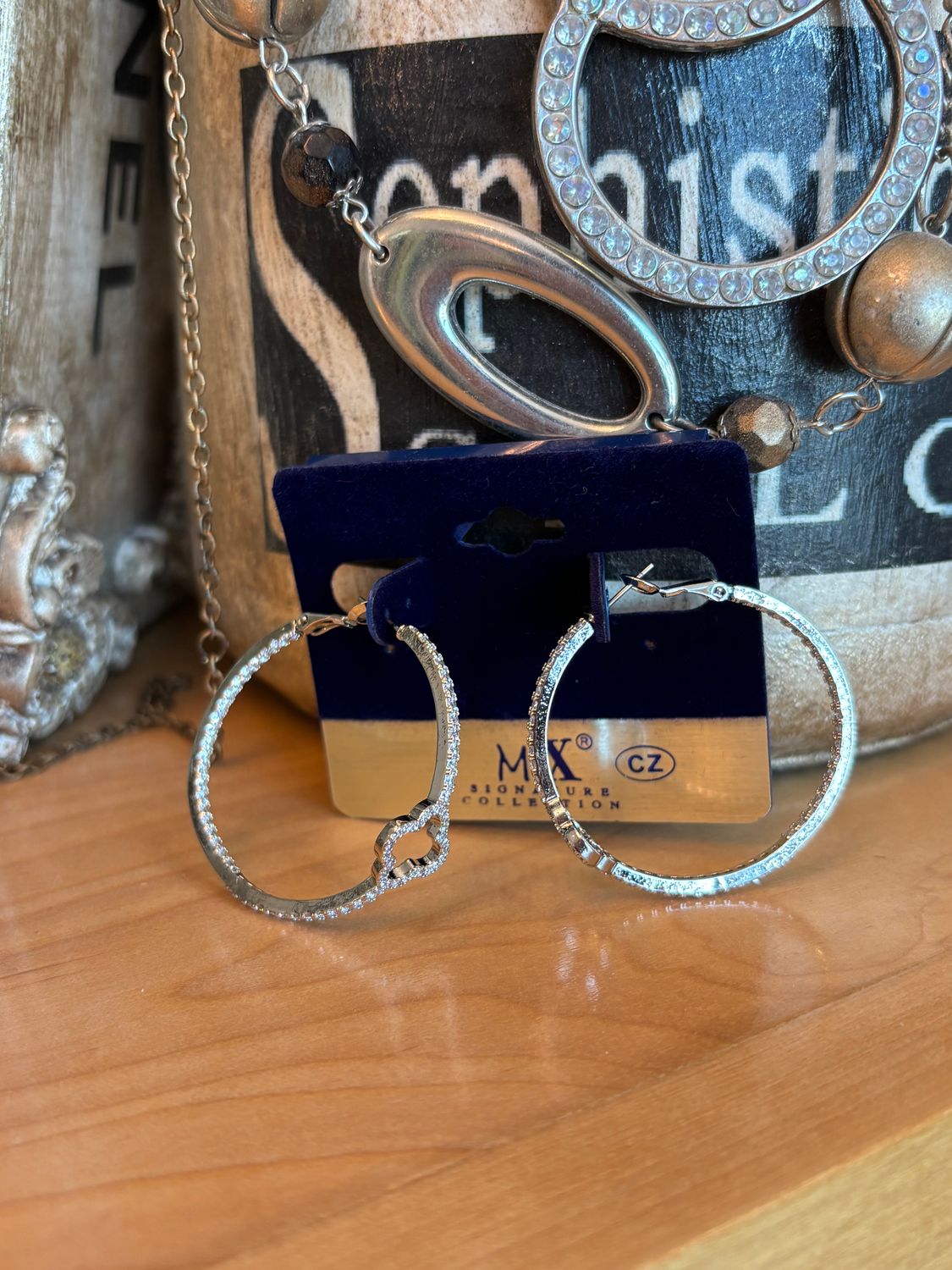 Silver Pave Front Clover Hoop