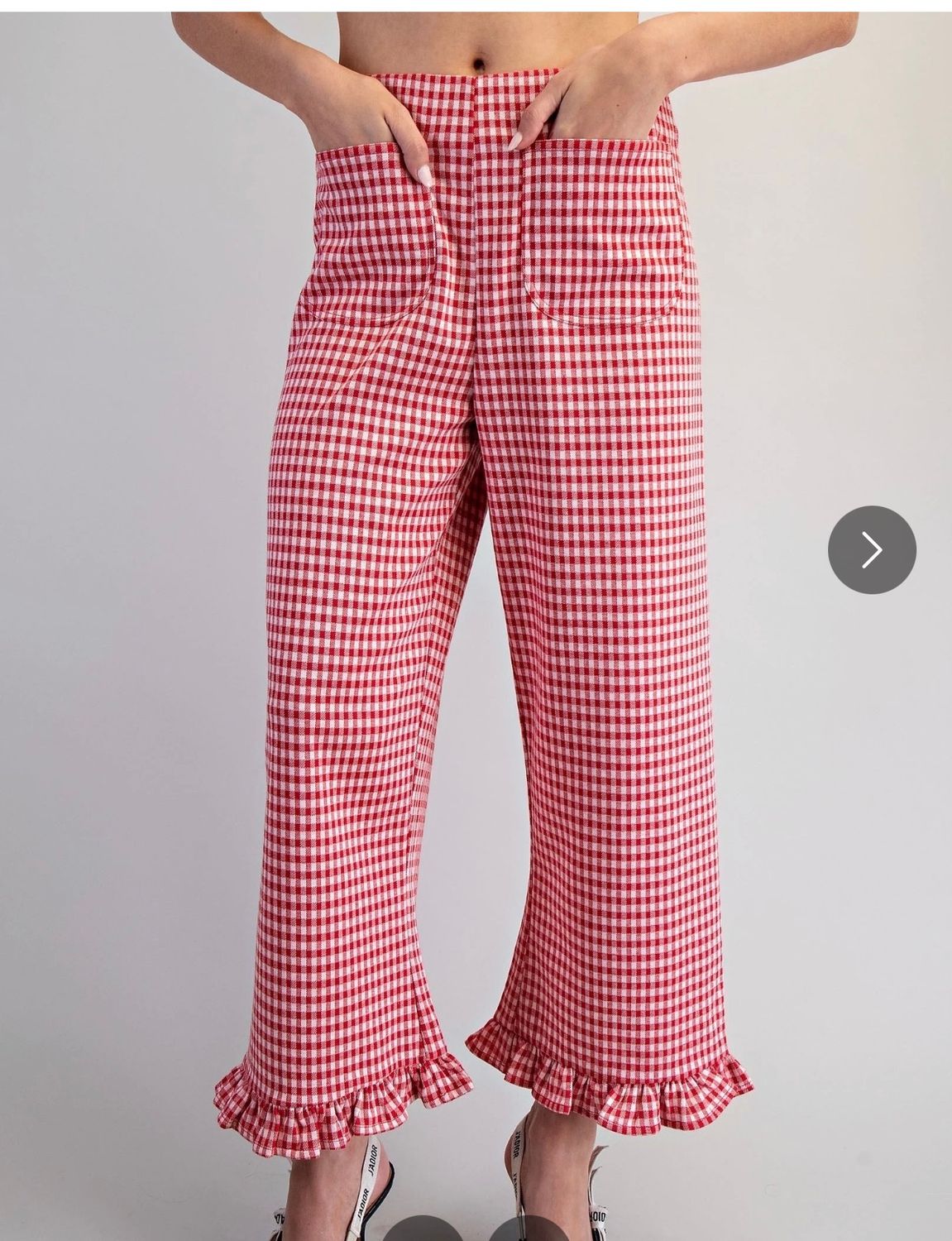 Gingham Ruffled Hem Pants