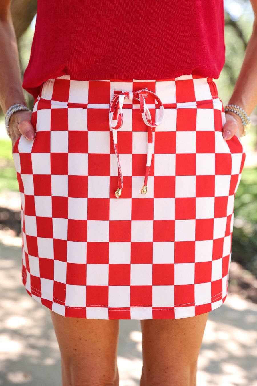 Checkered Skort- Red, Color: Red, Size: Large