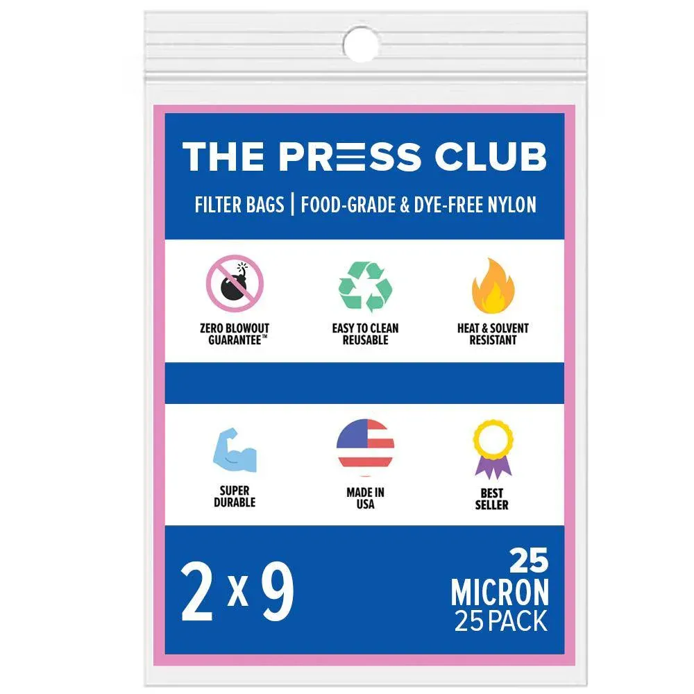 The Press Club 2x9 Rosin Bags, 25 Micron, 25 Pack