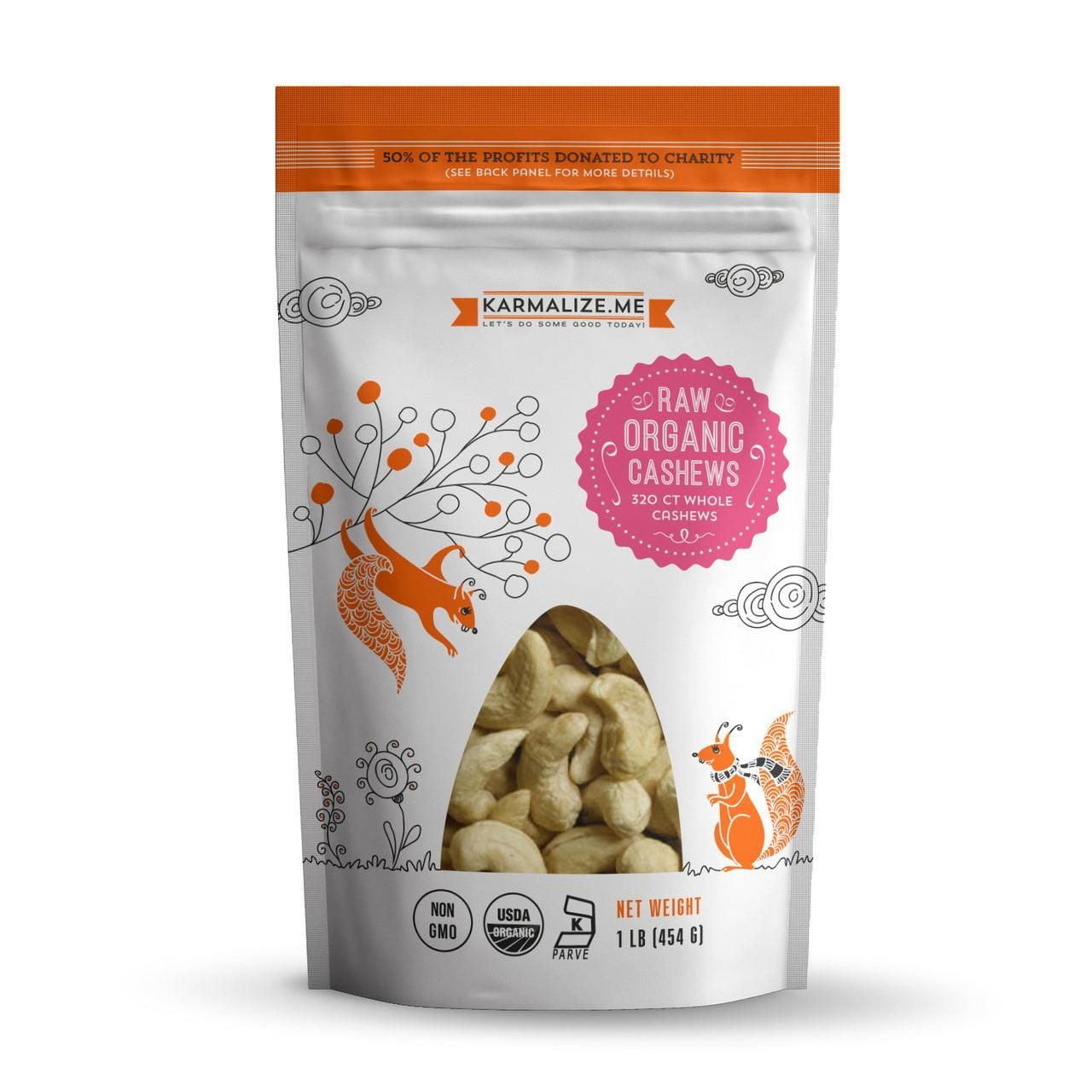 100% Raw Organic Cashews, Whole - 1lb