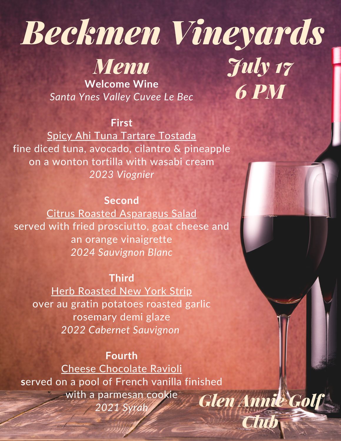 Beckmen Vineyards Wine Maker Evening -  Thursday, July 17th