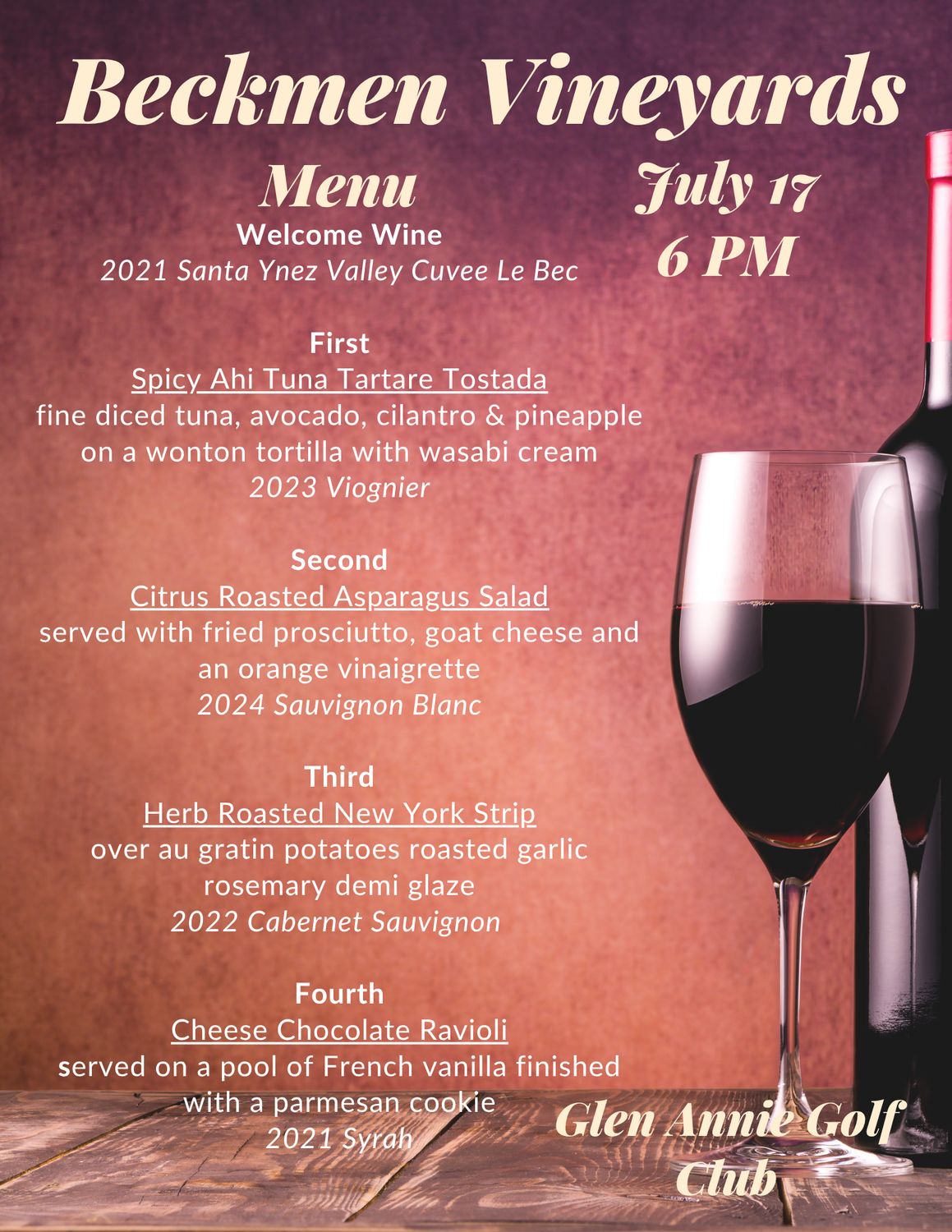 Beckmen Vineyards Wine Maker Evening -  Thursday, July 17th