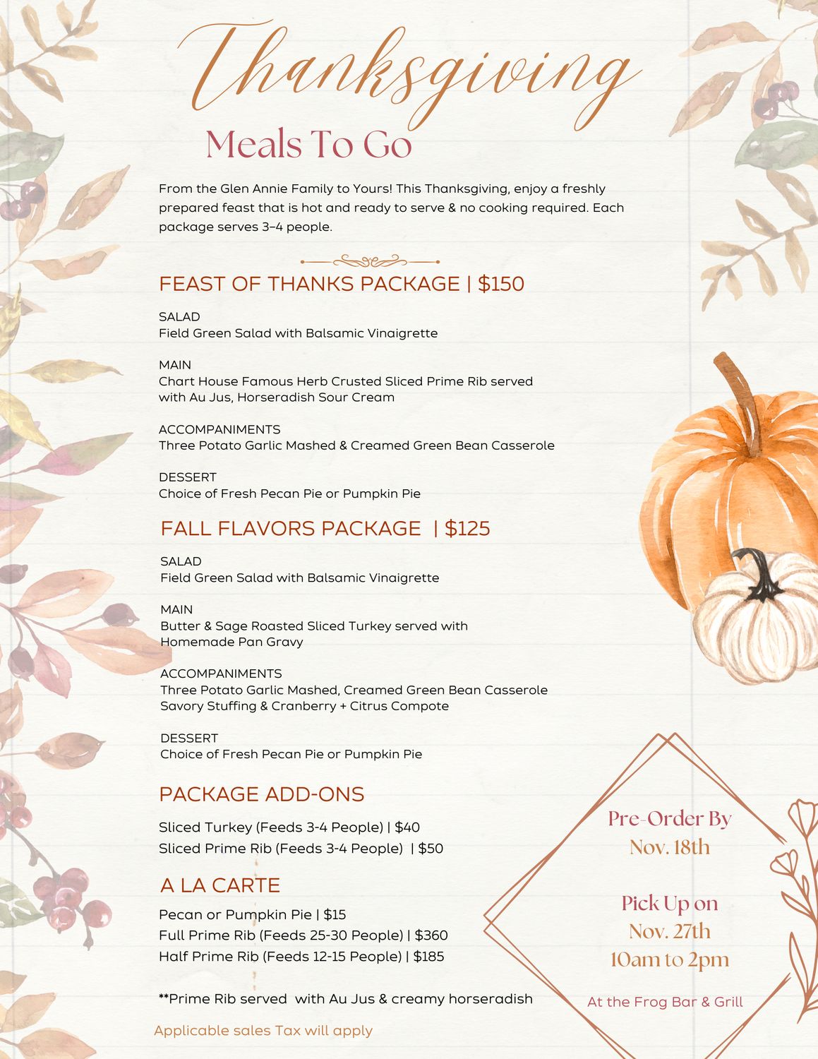 Thanksgiving Meals To Go