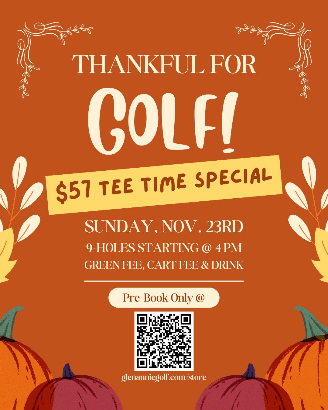 Thankful for Golf - Tee Time Special Thankful for Golf - Tee Time Special