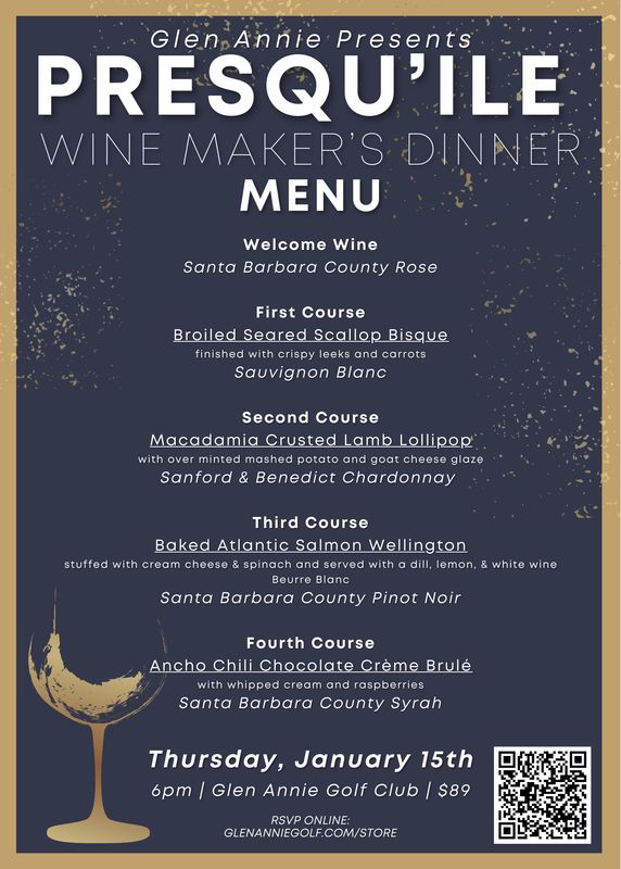 Presqu'ile Wine Dinner (Thursday, January 15th)