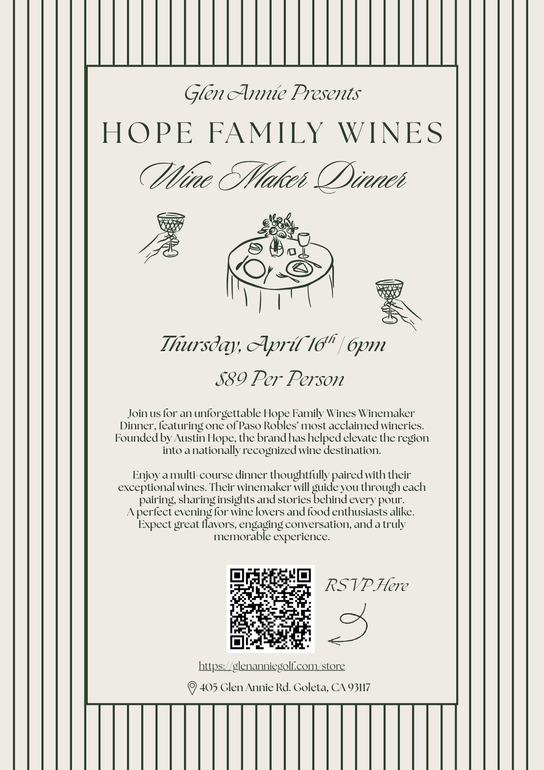 Hope Family Wines - Winemaker Dinner (Thursday, April 16th) Hope Family Wines - Winemaker Dinner (Thursday, April 16th)