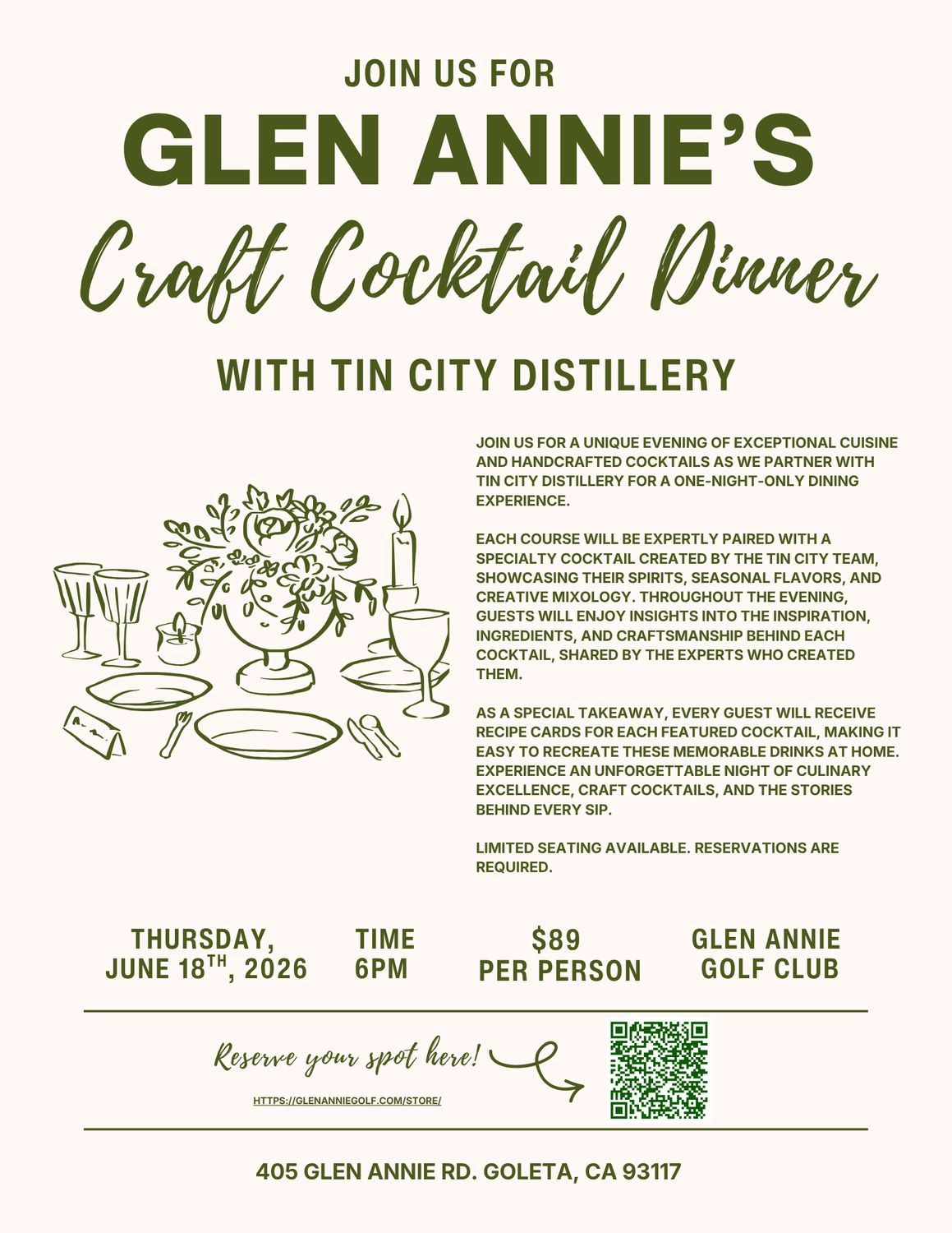 Tin City Distillery Craft Cocktail Dinner