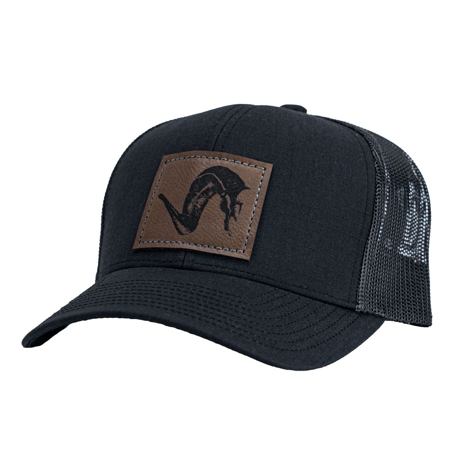 Black SMO Leather Horn Patch Snapback